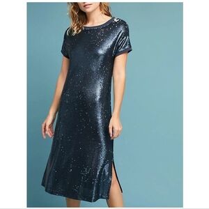 Anthropologie Moulinette Soeurs Interstellar Tunic T-shirt Dress In Blue Sequin